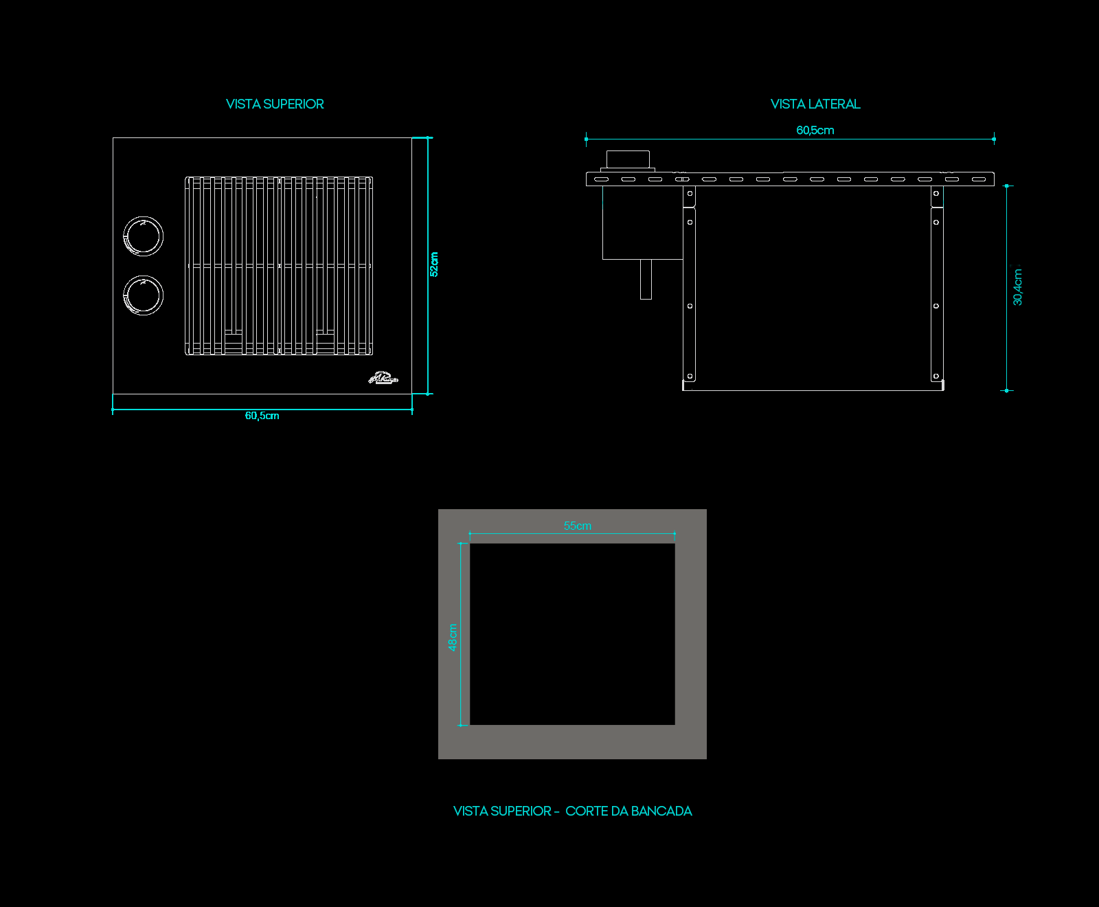 Medidas para embutir a EliteGrill Std